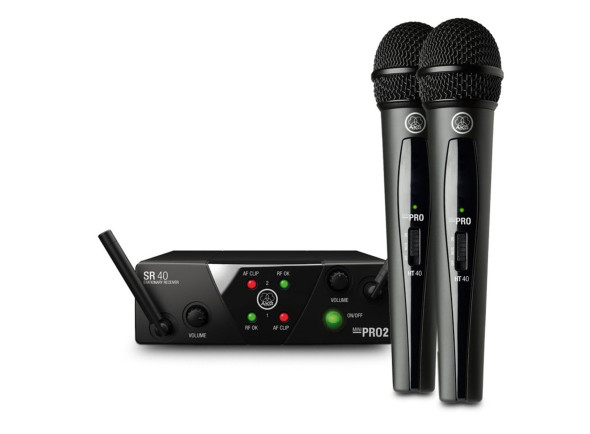 Microfones AKG mini Sistema sem fios com microfone de mão AKG WMS 40 Mini Dual Vocal US25AC
