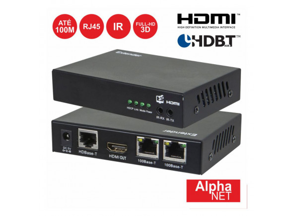 Conversor/Distribuidor de vídeo Alphanet   Receptor HDMI RJ45 Hdbaset Ir 100m 