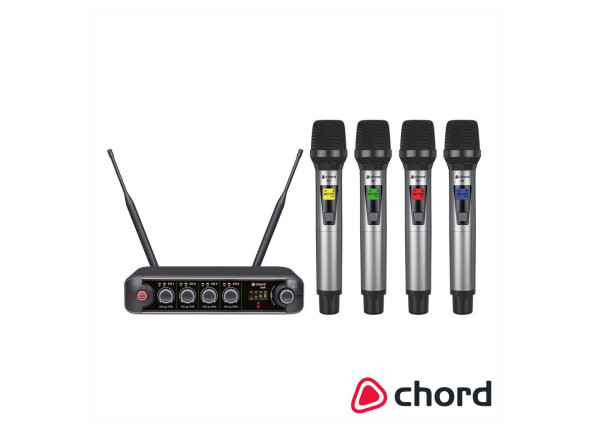 Sistema sem fio com microfone de mão dinâmico/Système sans fil avec microphone portatif. Centre de microphone UHF sans fil CHORD à 4 canaux