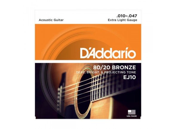 Jogo de cordas .010/Jogo de cordas .010 D'ADDARIO Jogo Cordas Bronze Guitarra Acústica  EJ10 .010-.047