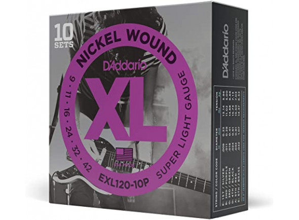 Conjunto de cordas para guitarra elétrica/Juego de cuerdas .009 D´Addario  EXL120-10P 