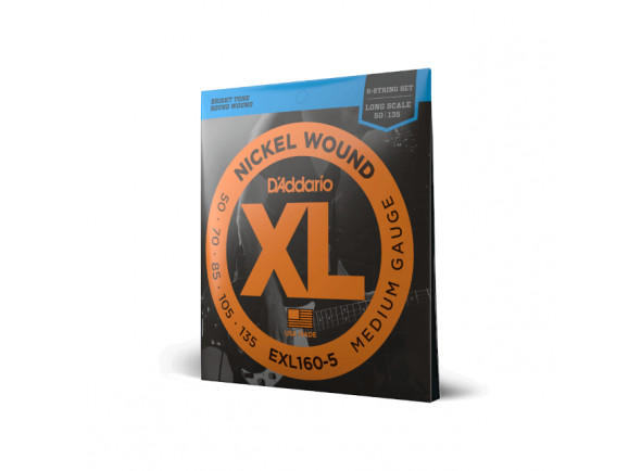  Conjunto de cordas para Baixo/Autres cordes pour basse électrique D'Addario EXL160-5 50-135 Medium 5-String , Long Scale , XL Nickel Bass Strings