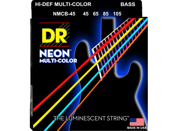  Conjunto de cordas para baixo elétrico/Jogo de cordas .045 para baixo elétrico de 4 cordas DR Strings  Neon Multi NMCB-45 4 Cordas 45-105 Baixo Elétrico 
