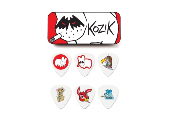 Palhetas para guitarra Dunlop Caixa em metal com 6 palhetas frank kozik BL109T Palhetas para guitarra Dunlop Caixa em metal com 6 palhetas frank kozik BL109T