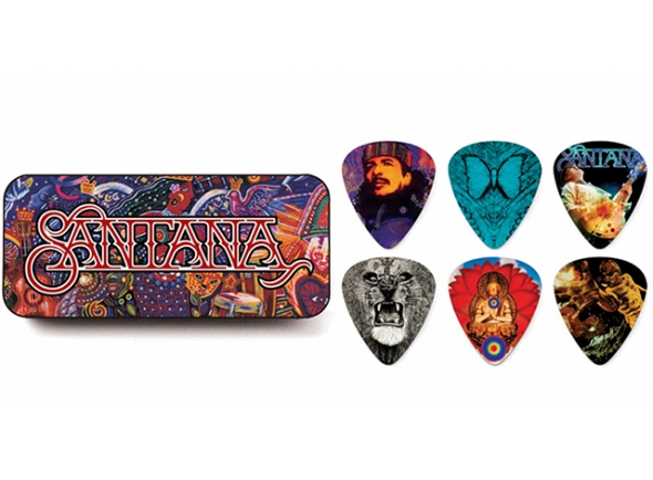 palhetas pua de guitarra Dunlop Caixa em metal com 6 palhetas SANTANA SANPT01M palhetas pua de guitarra Dunlop Caixa em metal com 6 palhetas SANTANA SANPT01M