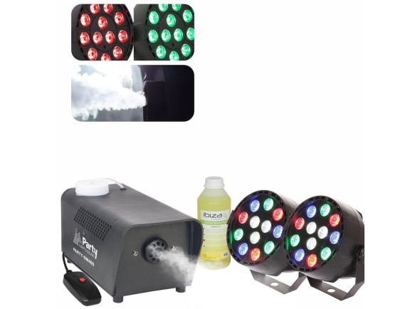 Projector LED PAR Egitana  2x Projetor PAR 12 LEDs Máquina de Fumo 400W e Líquido Fumo