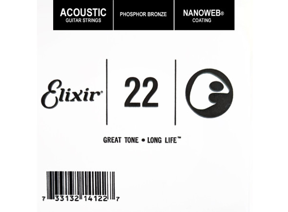Corda individual em aço para guitarra acústica/cuerdas de guitarra individuales Elixir  14122 Nanoweb Phosphor Bronze Acoustic .022 Single String