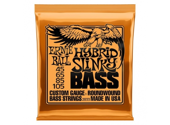 Jeu de cordes de calibre .045 pour basse électrique 4 cordes. Ernie Ball 2833 Hybrid Slinky 