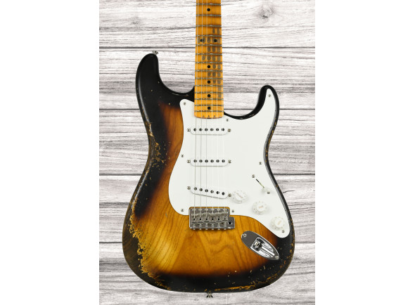 Fender Custom Shop  Guitarra elétrica/Guitarras formato ST Fender Custom Shop 1955 Stratocaster Heavy Relic 1-Piece Quartersawn Maple Neck Aged 2-Color Sunburst