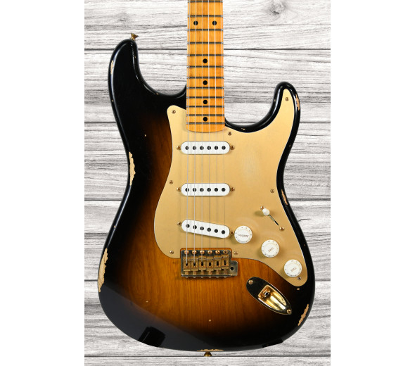custom shop  Guitarra elétrica/guitarras formato ST Fender Custom Shop Limited Edition 55 Bone Tone Relic 2A Flame Maple Fingerboard Wide-Fade 2-Color Sunburst Gold Hardware