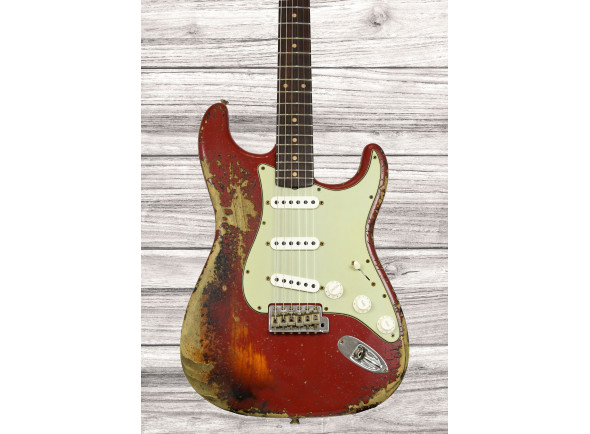 fender custom shop  Guitarra elétrica/guitarras formato ST Fender Custom Shop 1961 Stratocaster Super Heavy Relic 3A Rosewood Fingerboard, Aged Dakota Red over 3-Color Sunburst