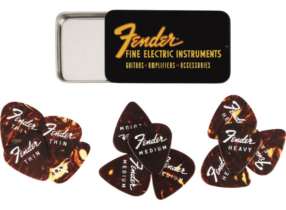 palhetas de guitarra Palhetas para guitarra Fender  Fine Electric Pick Tin 12 Pack