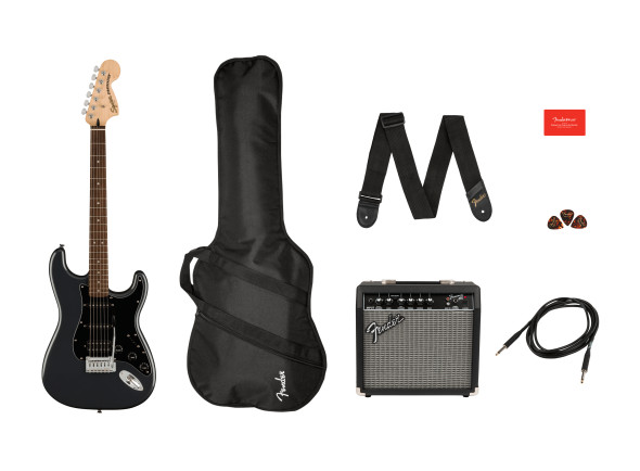 paquetes de guitarra Fender Squier Stratocaster Affinity HSS Charcoal Frost Metallic