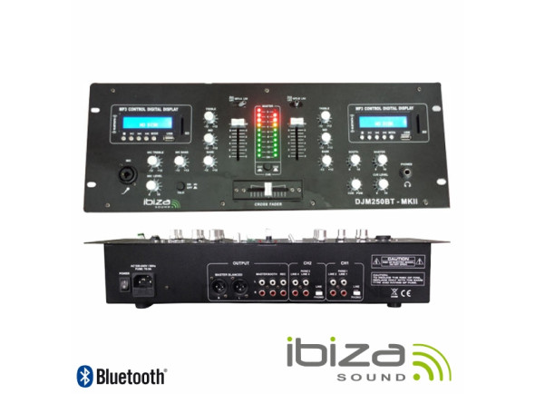 Mezcladores DJ Ibiza  Mesa de Mistura 2 Canais 7 Entrada USB/BT/SD DJM250BT-MKII