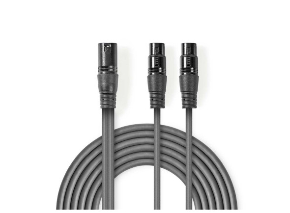  Cabo de microfone/Fichas XLR de 3 polos (macho e fêmea) Nedis   Cabo 2x XLR 3P Fêmea / XLR 3P Macho 1.5m Cinzento