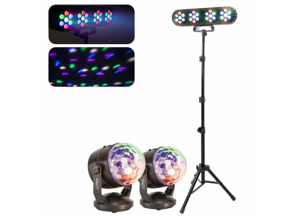 Conjunto Luzes/Moving Heads LED Party Light & Sound  2x Bola de Luz LED RGB e Suporte c/ 4 Projetores PAR