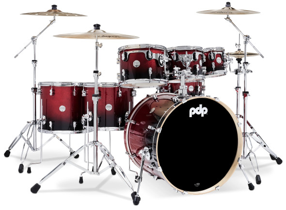 Conjunto de Bateria/Conjuntos de bateria sem ferragens <b>DW PDP CONCEPT Maple CM7 RED TO BLACK</b> Kit 7-pcs BD 22