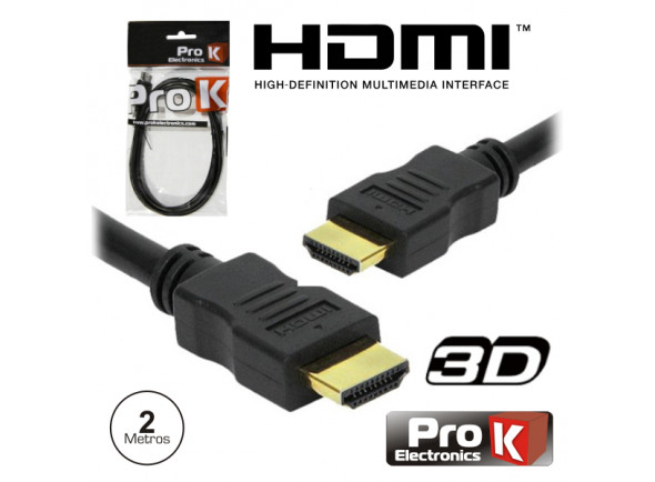 Cabos de Vídeo ProK   Cabo HDMI Dourado Macho / Macho 1.4 Preto 2m 