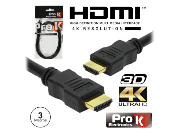 Cabos de Vídeo ProK   Cabo HDMI Dourado Macho / Macho 2.0 4k Preto 3m 