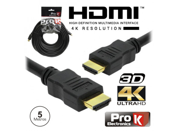 Cabos de Vídeo ProK   Cabo HDMI Dourado Macho / Macho 2.0 4k Preto 5m