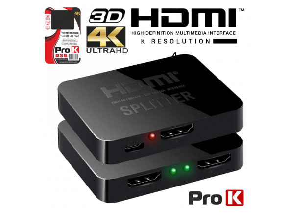 Conversor/Distribuidor de vídeo ProK   Distribuidor HDMI 1 Entrada 2 Saídas 4K 
