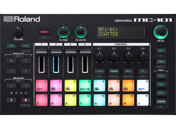 Roland TR Caixas Ritmos Caixa de Ritmos/secuenciadores de ritmo <b>Roland MC-101 BEAT MACHINE</b> 3.000 Sons + 80 Drum Kits + 24-bits 96kHz AIRA Roland TR Caixas Ritmos Caixa de Ritmos/secuenciadores de ritmo <b>Roland MC-101 BEAT MACHINE</b> 3.000 Sons + 80 Drum Kits + 24-bits 96kHz AIRA