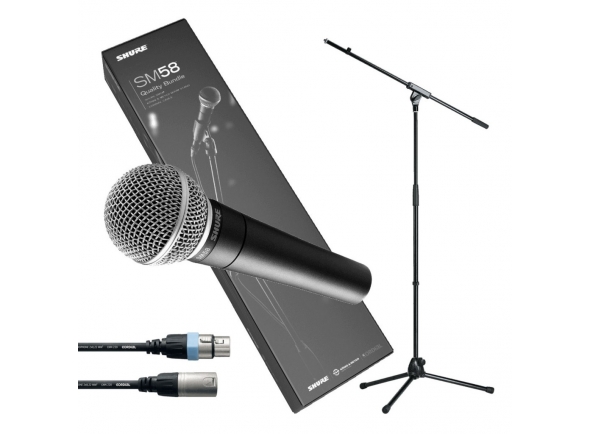 Kit completo de Microfone/Microfone Vocal Dinâmico Shure SM58 Quality Bundle 
