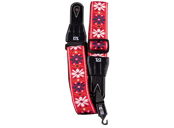  Correia para guitarra / baixo/Otros cinturones TGI Guitar Strap Woven Cotton Flowers Stitch Red 