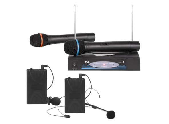 Sistema sem fios com microfone de mão VHF Central Microfone S/ Fios 2 Canais Vhf 174-216mhz