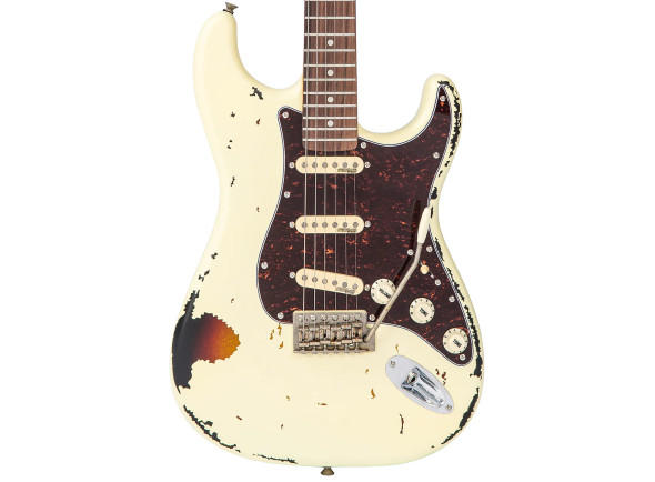  Guitarra elétrica/Guitarras formato ST Vintage  V6 ICON Distressed White over Sunburst