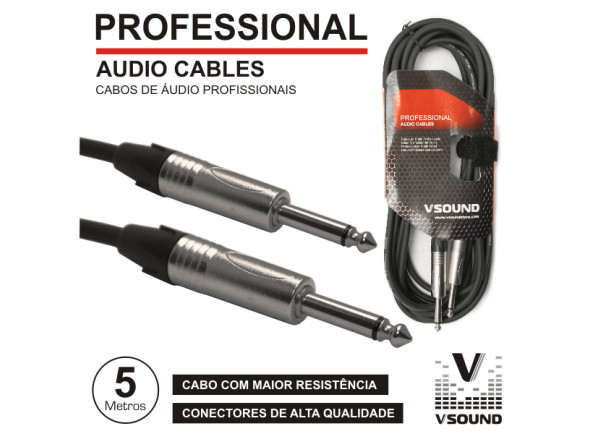 cabo jack 3 Fichas Jack de 6.3mm (macho e fêmea) VSOUND Cabo Pro Jack 6.35mm Macho / Macho 5m Mn cabo jack 3 Fichas Jack de 6.3mm (macho e fêmea) VSOUND Cabo Pro Jack 6.35mm Macho / Macho 5m Mn