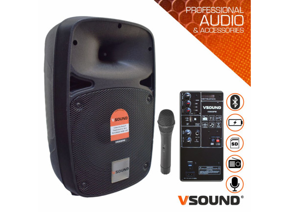 Colunas Amplificadas VSOUND VSSE8PM coluna c/ bateria 350W + Micro sem fios